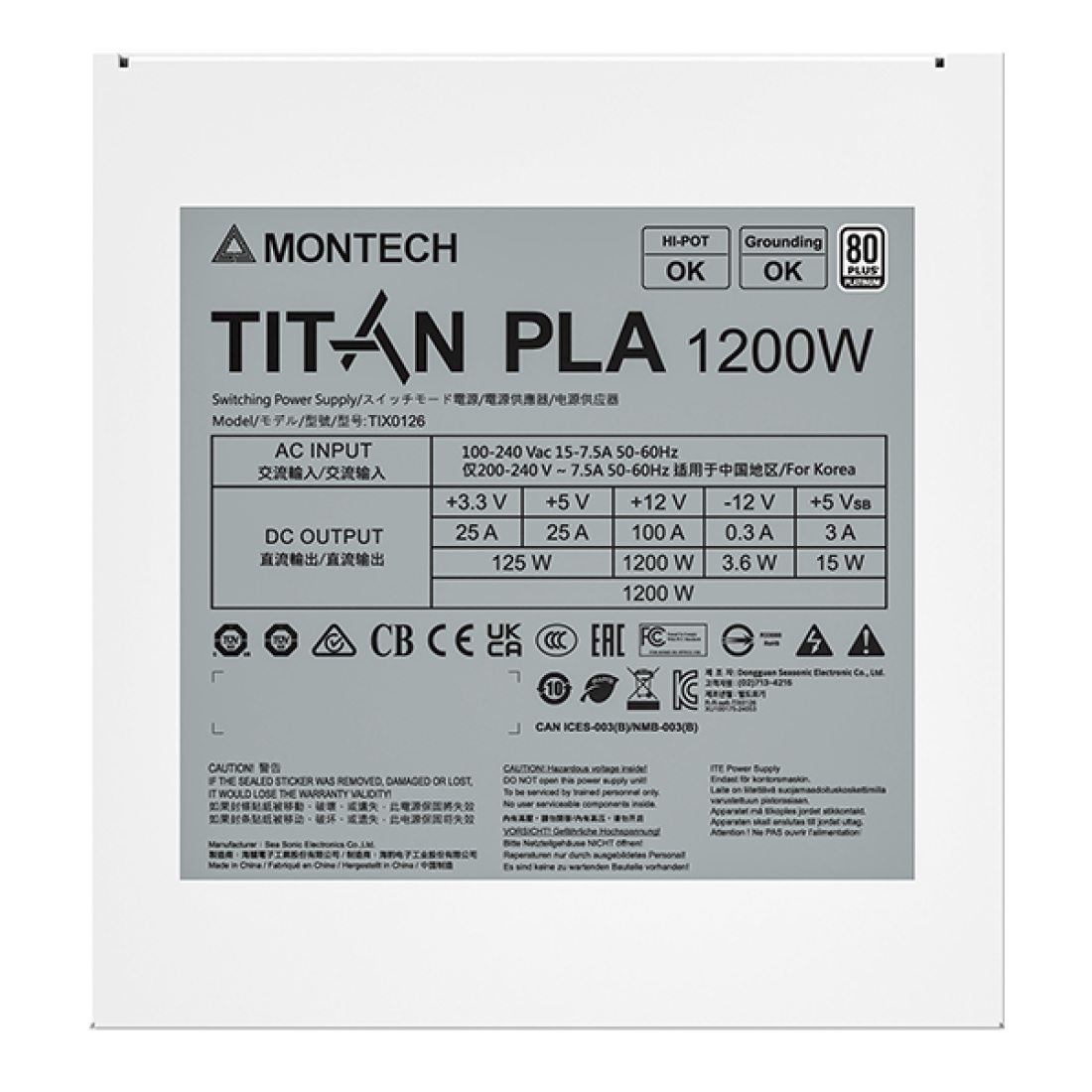 Montech Titan PLA 1200W ATX 3.1 80 PLUS Platinum vollmodular PCIe 5.1 Weiß