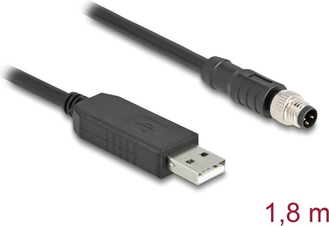 Delock M8 Serielles Anschlusskabel mit FTDI Chipsatz USB 2.0 Typ-A Stecker zu RS-232 (64258)