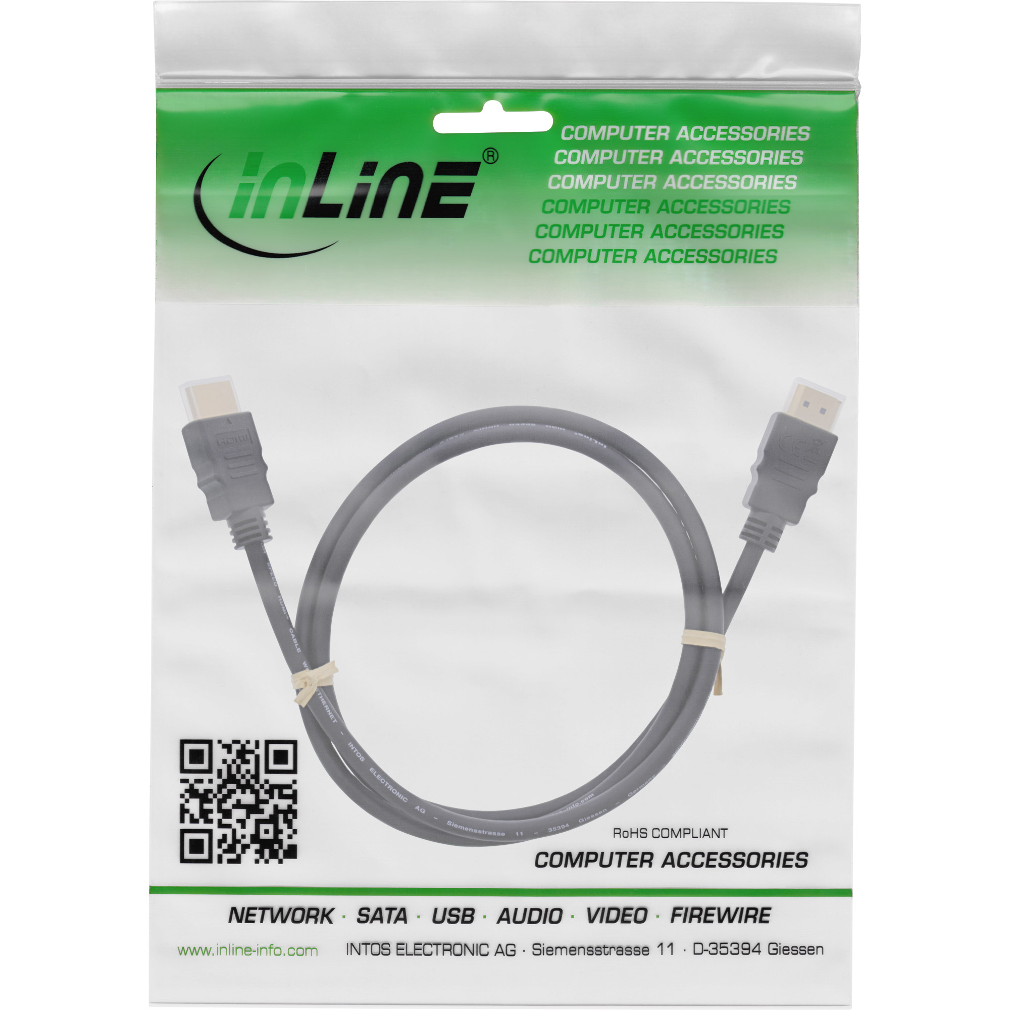 InLine HDMI-Kabel High Speed mit Ethernet, HDMI 2.0b, 4K@60Hz, 1,5 m, Schwarz