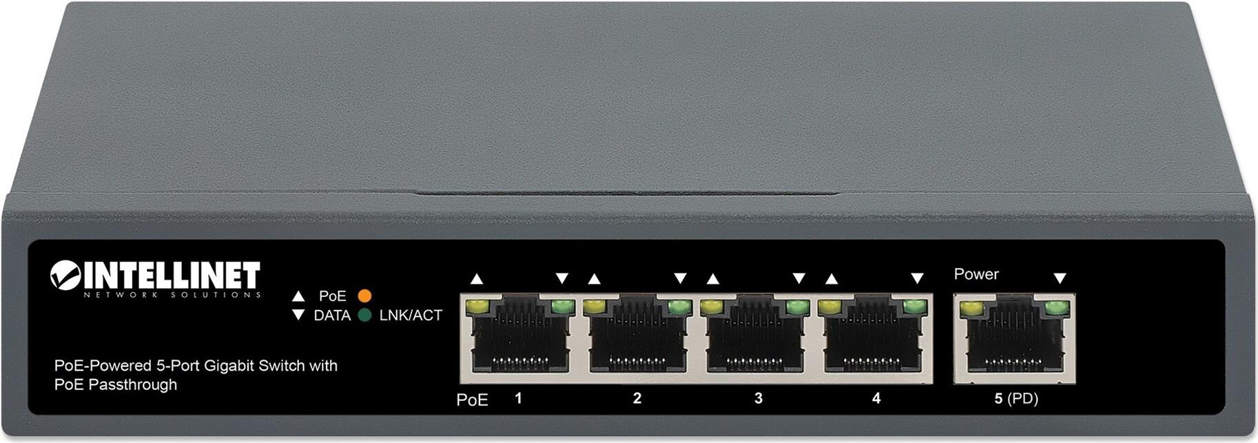 Intellinet 561808 4-Port Gigabit PoE+ Switch mit PoE-Passthrough Schwarz