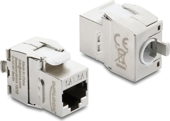 Delock Keystone Modul RJ45 Buchse zu LSA Cat.6A werkzeugfrei geschirmt Metall silber (90990)