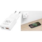 LogiLink USB-Steckdosenadapter, 1x USB-C (PD), 1x USB-A (QC) weiß, 30 Watt, Eurostecker (PA0348)