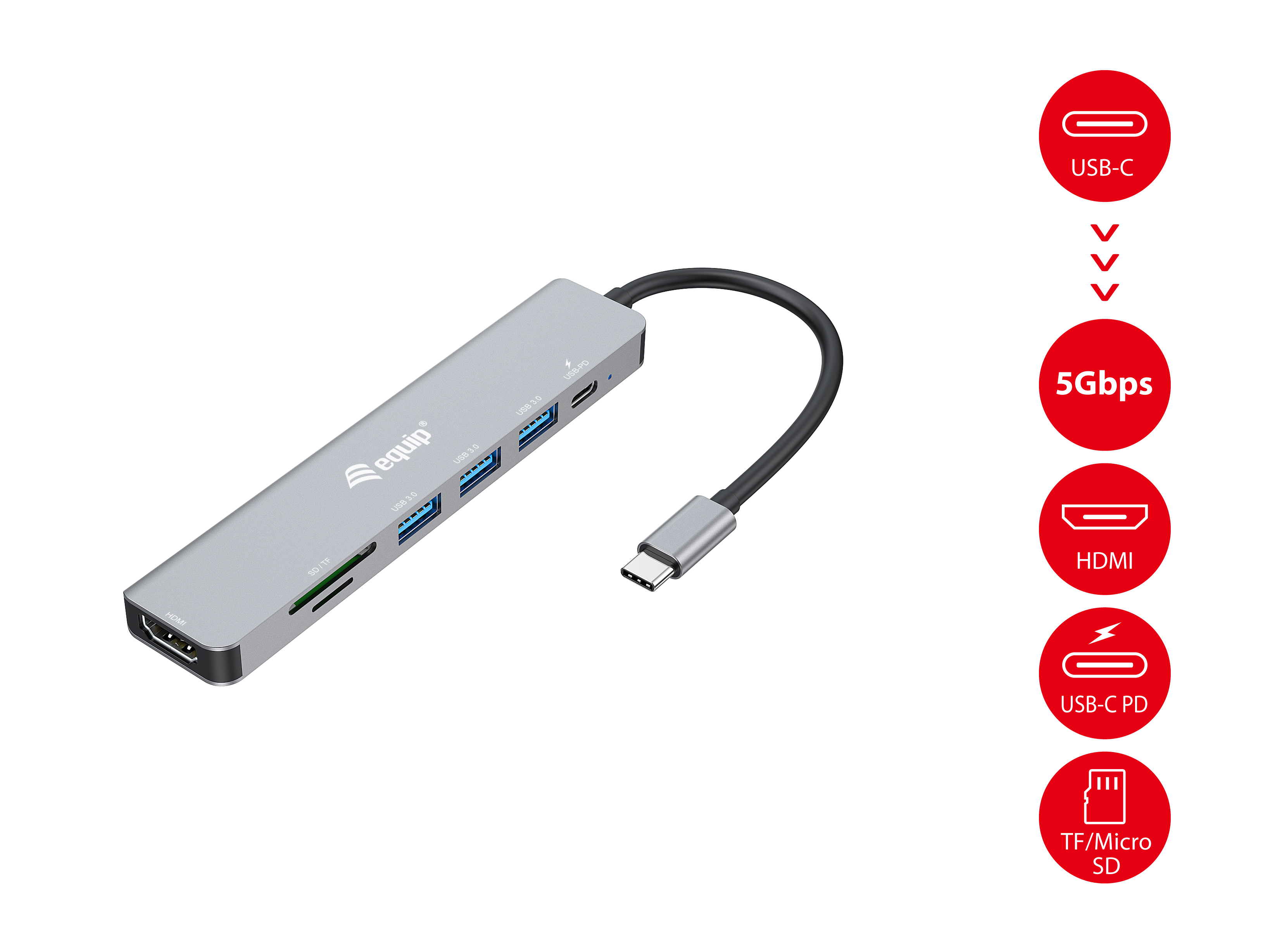 equip USB-C 7-in-1 Dockingstation HDMI 4K/60Hz 100W PD Silber