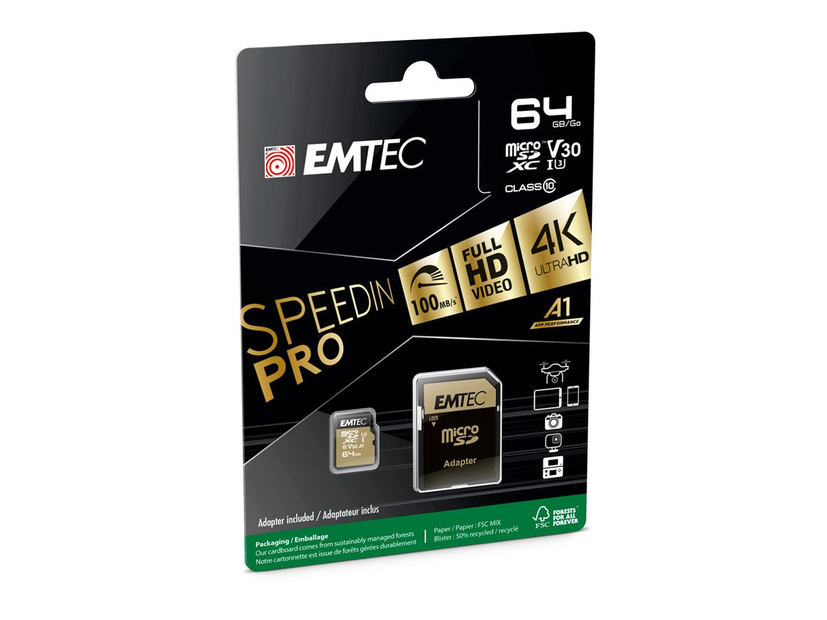 Emtec SpeedIN' microSDXC 64 GB UHS-I U3 Class 10 Speicherkarte