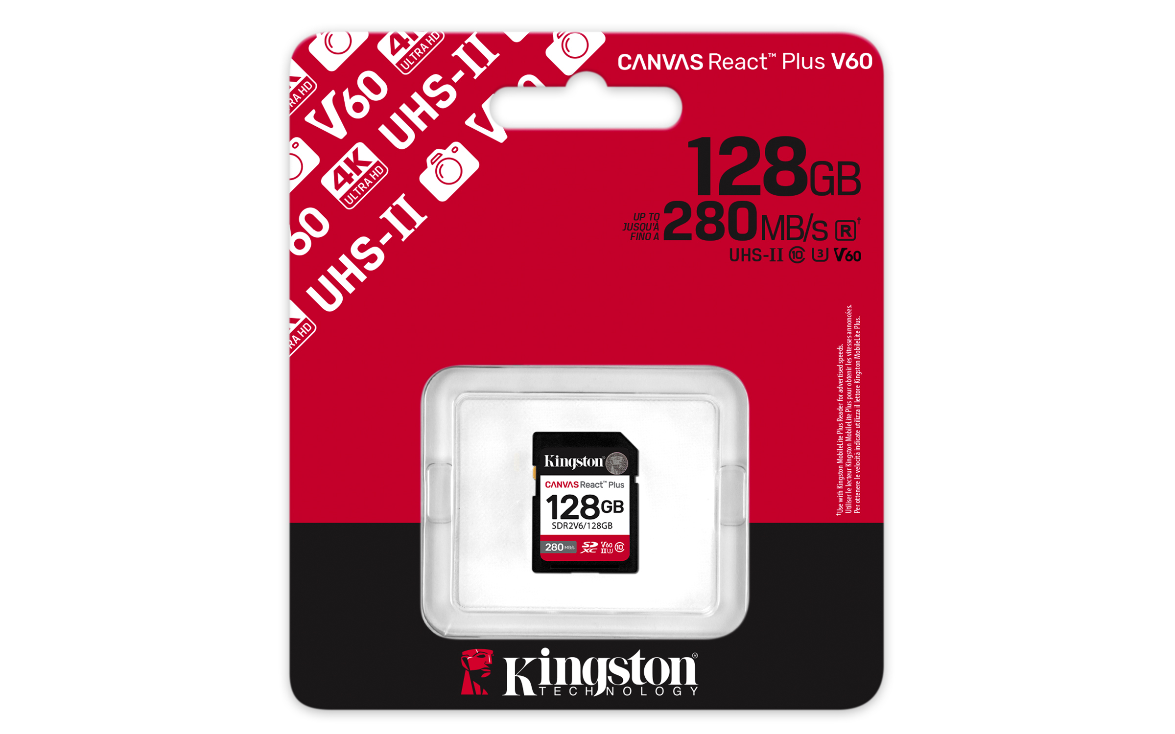 Kingston Canvas React Plus 128 GB SDXC UHS-II V60 U3 Class 10 280 MB/s Schwarz