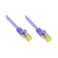 RJ45 Patchkabel mitCat.7 Rohkabel und Rastnasenschutz (RNS®), S/FTP, PiMF, halogenfrei, 600MHz, OFC, violett, 10m, Good Connections® (8070R-100V)