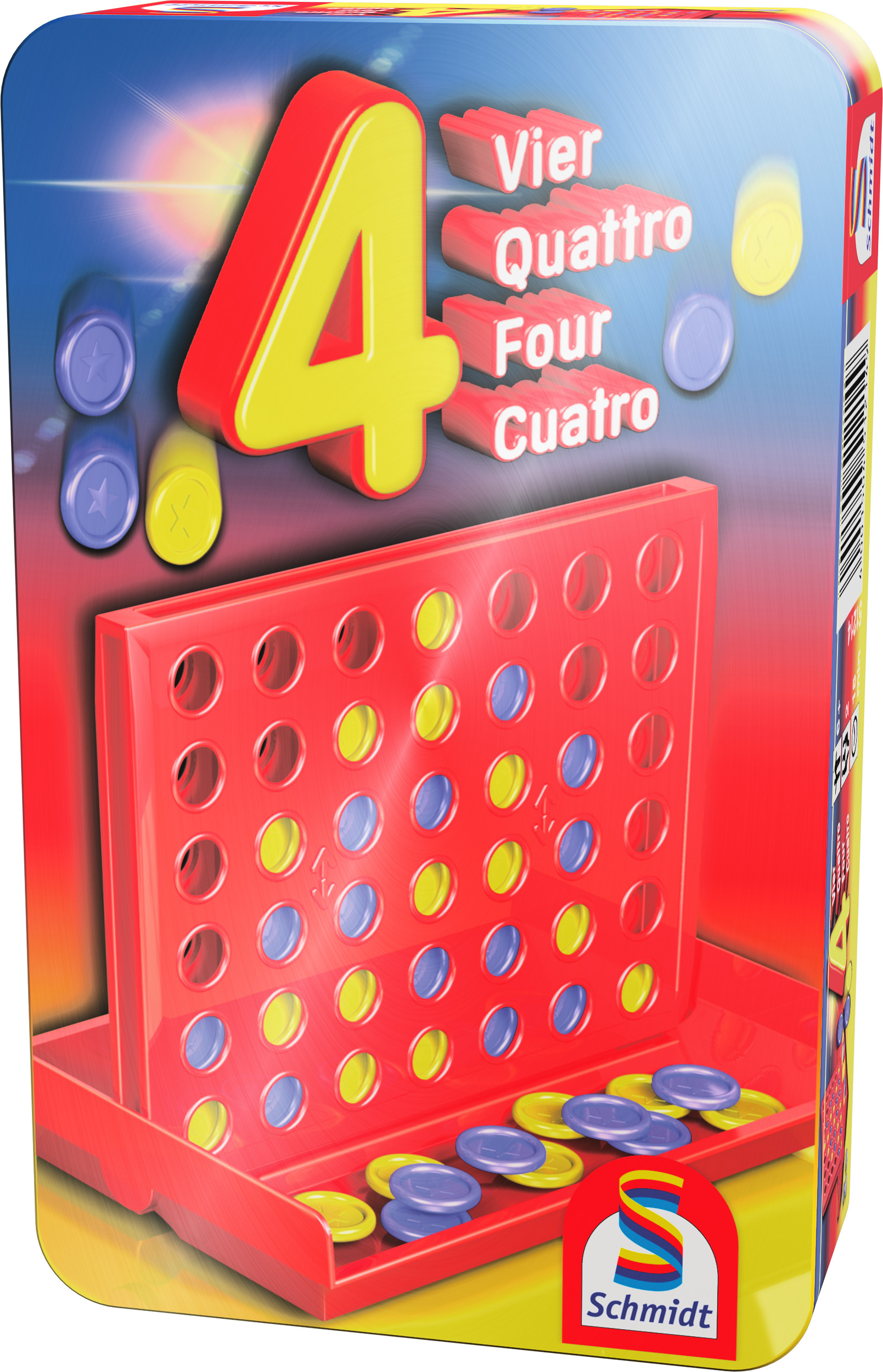 Schmidt Spiele Vier – Strategie-Brettspiel für 2 Spieler ab 6 Jahren, Blau/Gelb
