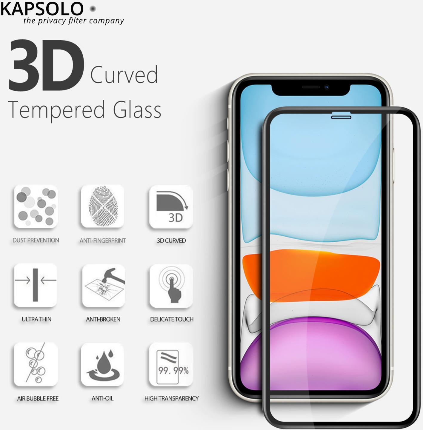 KAPSOLO Displayschutzglas 3D schutzglas für Apple iPhone XR KAPSOLO Displayschutzglas, vollflächiges