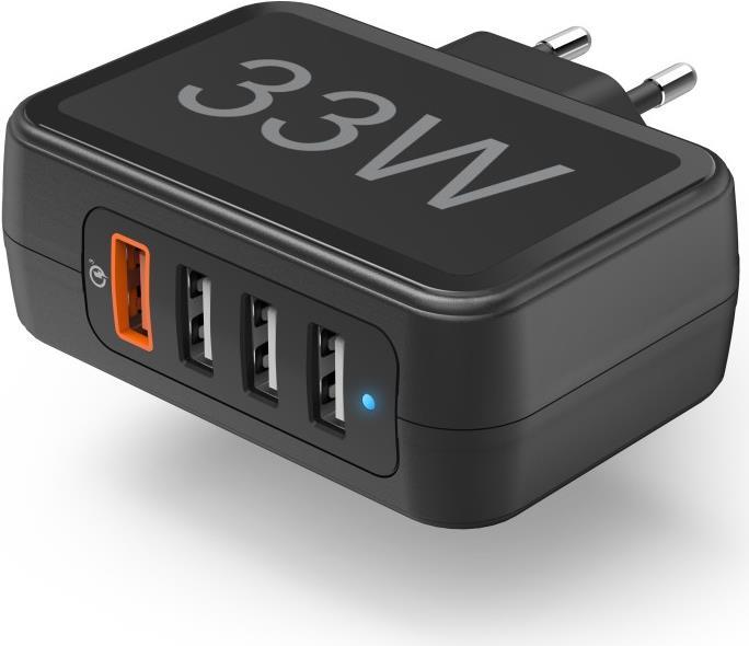 Hama Prime Line - Netzteil - 33 Watt - 3 A - QC 3.0 - 4 Ausgabeanschlussstellen (USB, USB Typ A) - Schwarz