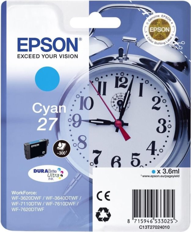 Epson Ink/27 Alarm Clock 3.6ml CY SEC (C13T27024022)