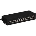 Wentronic Goobay CAT 6 Mini/Desktop Patch Panel, 12 Port, Schwarz - STP geschirmt, Schwarz (69307)