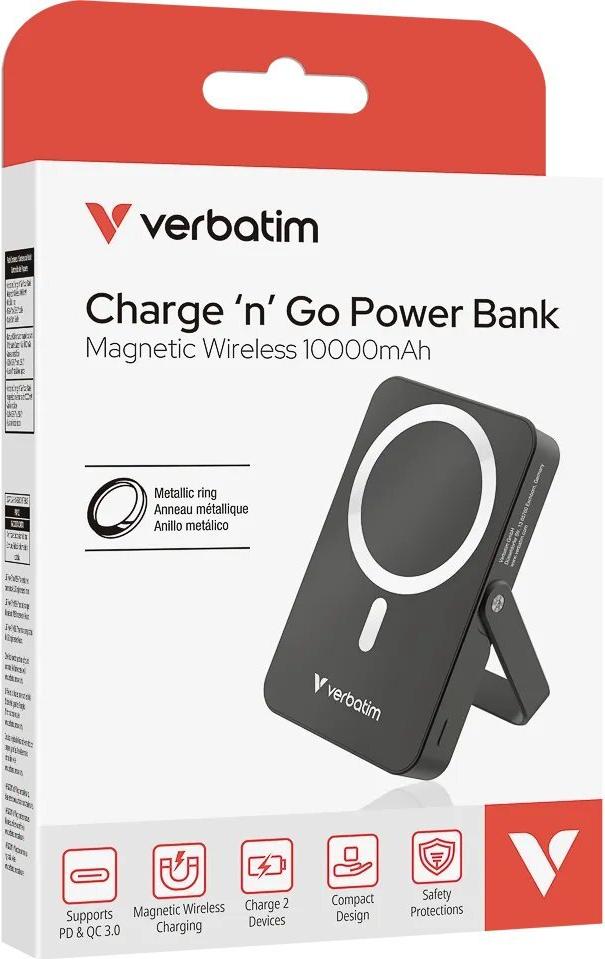 Verbatim Charge 'n' Go Magnetic Wireless 10000 mAh Induktive Power Bank Schwarz