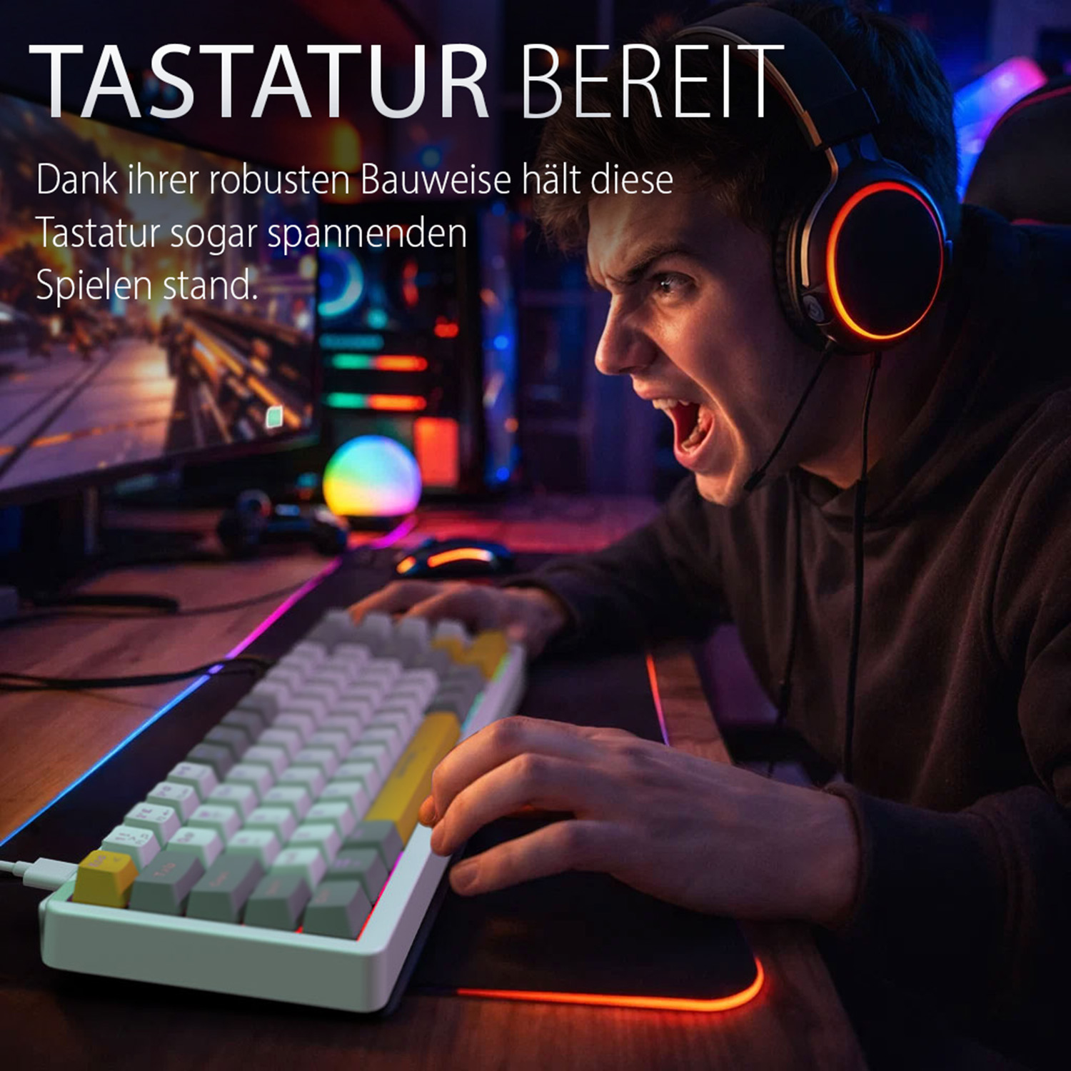 INCA IKG-457 Gaming-Tastatur Mechanisch RedSwitch RGB USB 2 m Deutsch Weiß