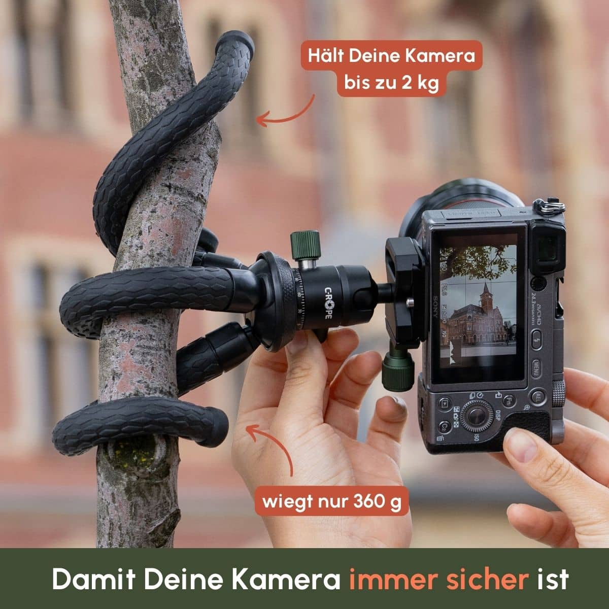 C-ROPE Creatorpod Flexibles Stativ 28 cm 360° Kugelkopf Schwarz