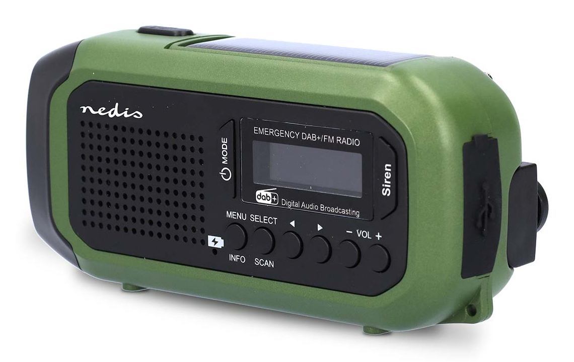 Nedis RDDBCR2000GN Notfallradio DAB+ FM Kurbelradio Solar Powerbank LED-Taschenlampe Grün, Schwarz