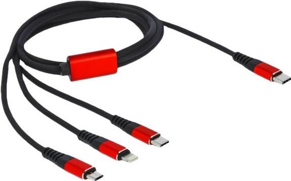 Delock USB Ladekabel 7,60cm (3") 1 USB Type-C™ zu Lightning™ / Micro USB / USB Type-C™ 1 m (86711)