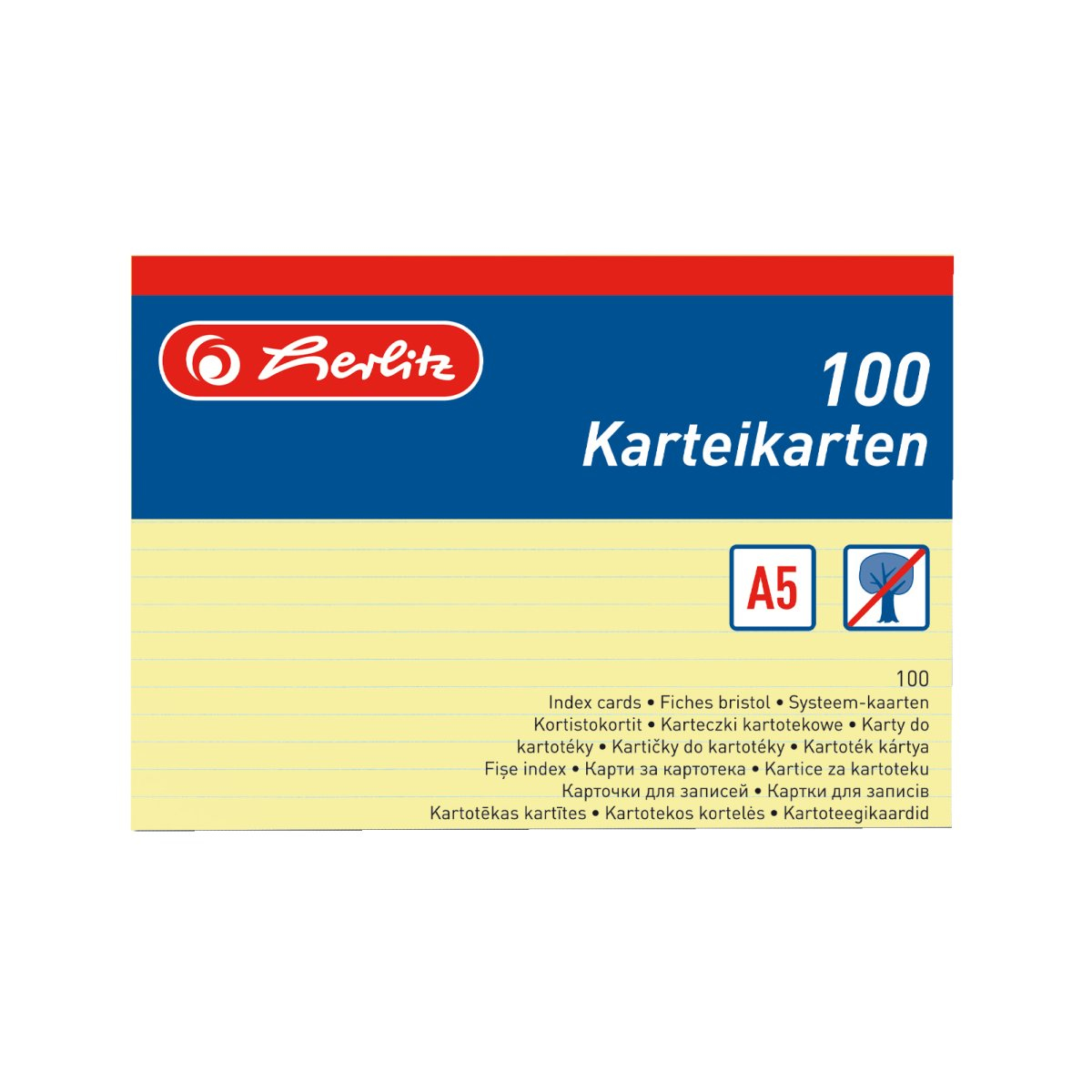Herlitz Karteikarten DIN A5 liniert Gelb