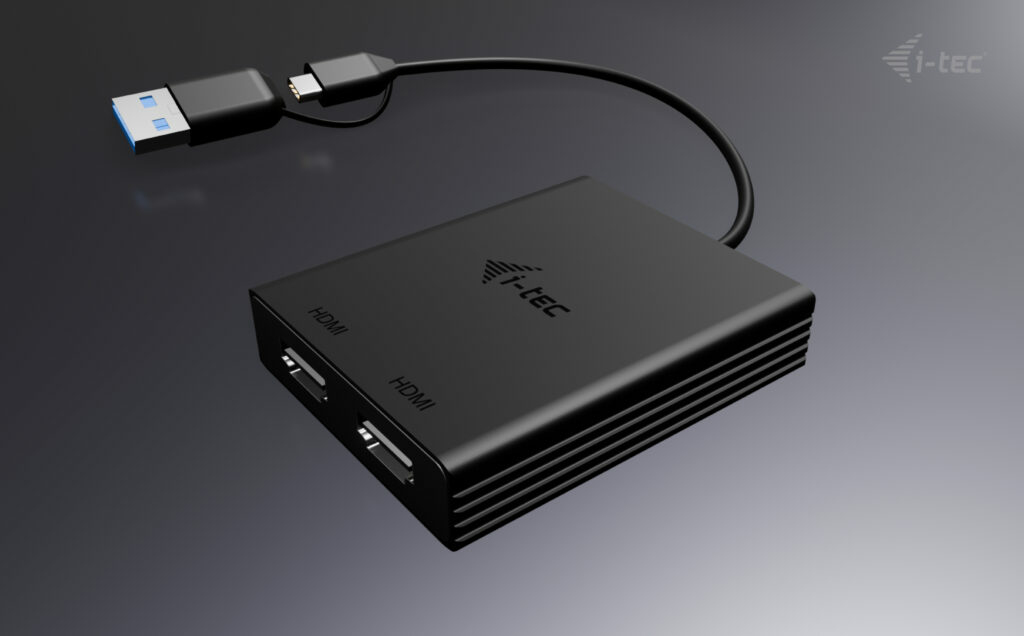 i-tec CADUAL4KHDMI Dual HDMI Videoadapter USB-A/USB-C 4K 60 Hz Schwarz