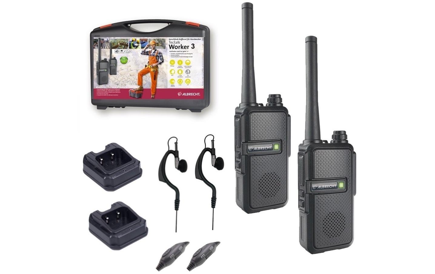 Albrecht Tectalk Worker 3 PMR446 Handfunkgerät 2er-Set 16 Kanäle bis 10 km Reichweite Schwarz