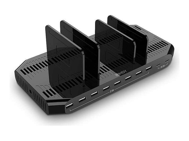Lindy 120W 10-Port USB-Ladestation 2x USB-C 8x USB-A Schwarz