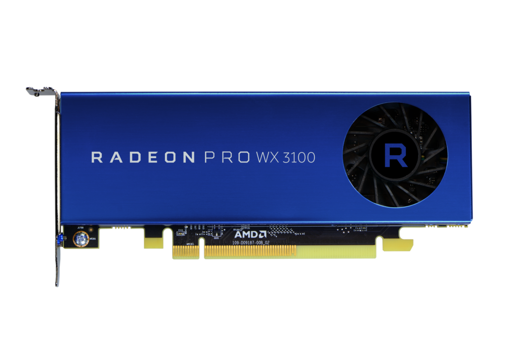 AMD Radeon Pro WX 3100. Grafikprozessorenfamilie: AMD, GPU: Radeon Pro WX 3100, Processor boost Uhrgeschwindigkeit: 1219 MHz. Separater Grafik-Adapterspeicher: 4 GB, Grafikkartenspeichertyp: GDDR5, Breite der Speicherschnittstelle: 128 Bit. Schnittstelle: PCI Express x16. Unterstützte Videoformate: H.265. Kühlung: Aktiv, Anzahl Lüfter: 1 Lüfter, Produktfarbe: Blau (100-505999)