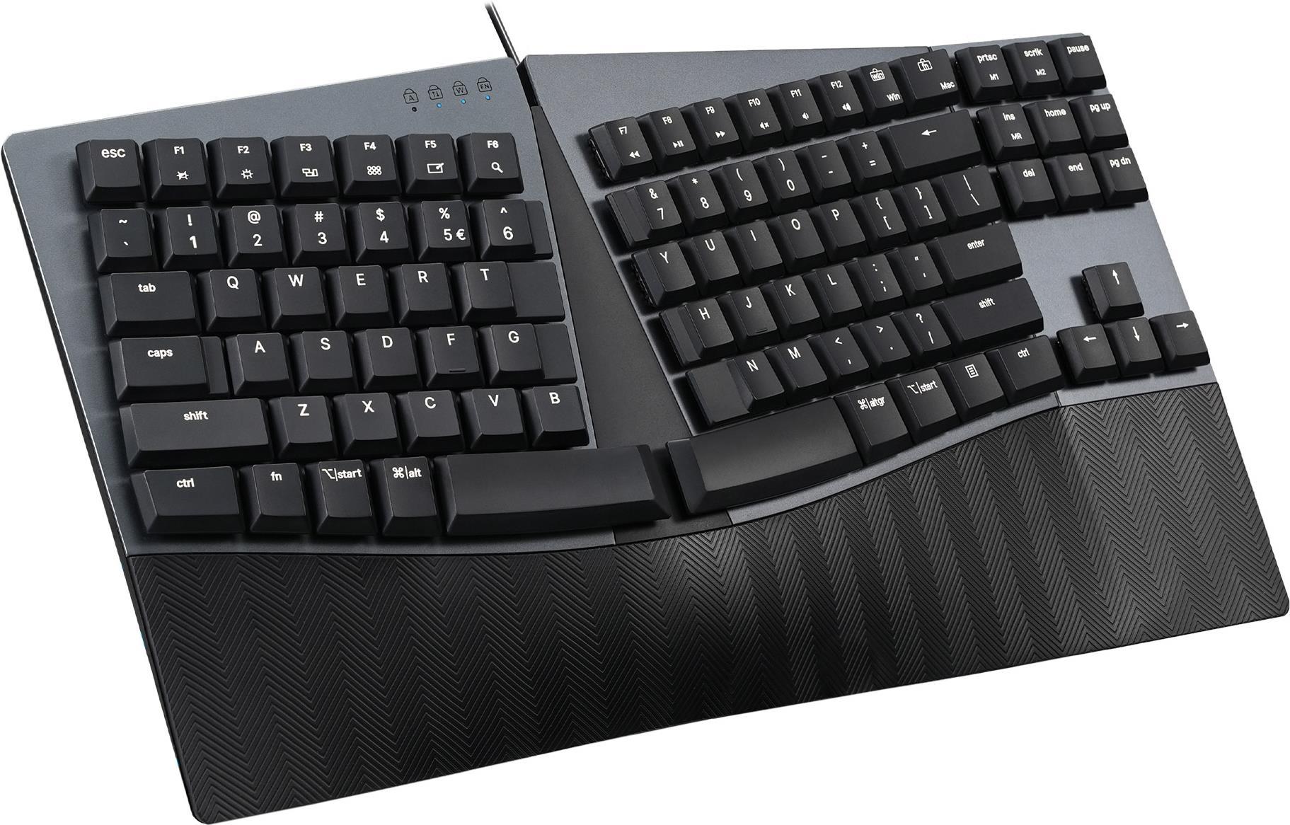 Perixx PERIBOARD-335 DE RD, Kabelgebundene ergonomische mechanische kompakte Tastatur - flache rote lineare Schalter (PERIBOARD-335 DE RD)