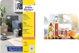AVERY Zweckform Kennzeichnungs-Etiketten, oval, 63,5x42,3 mm weiß, permanent haftend, Papier unbeschichtet, - 1 Stück (6242-10)