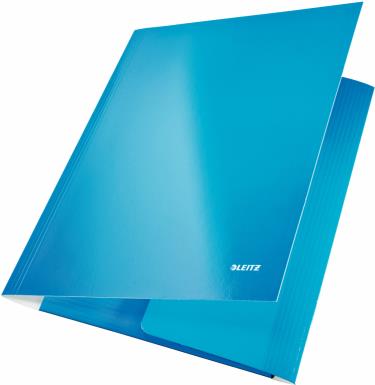 LEITZ Eckspannermappe WOW, DIN A4, Karton, blau-metallic PP-laminierter Karton, glänzend, 3 seitliche Schutzklappen (3982-00-36)