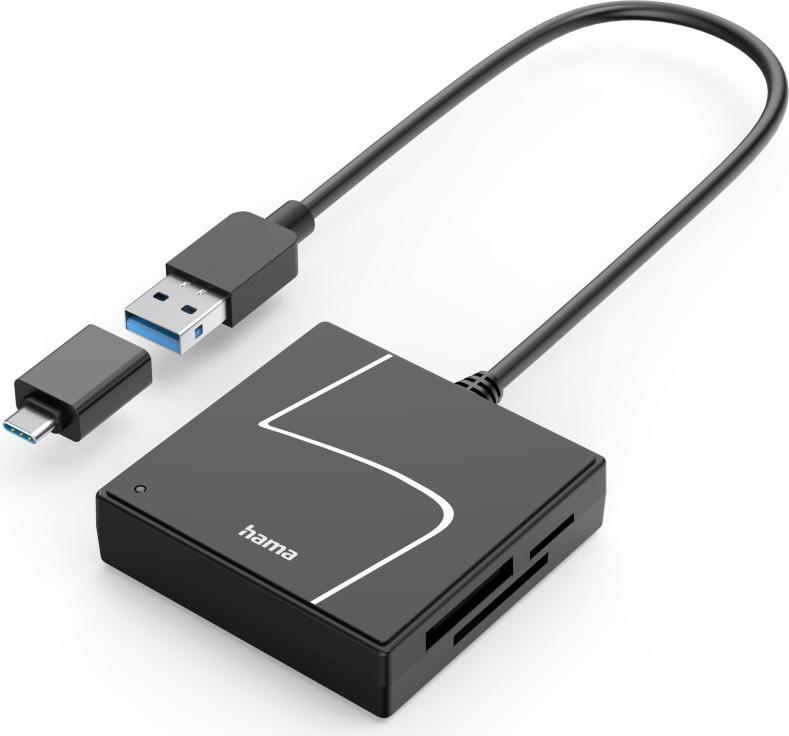 Hama USB-Kartenleser, USB-A, mit USB-C-Adapter, USB 3.2 Gen1, SD/micro SD/CF/MS (00200148)