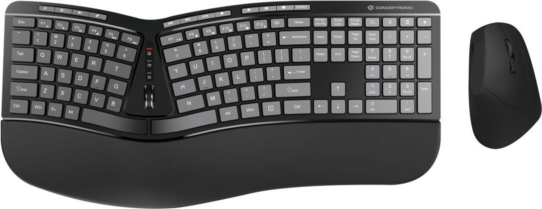 Conceptronic ERGO Kabelloses Set aus ergonomischer Tastatur und vertikaler Maus - englisch (ORAZIO02US)