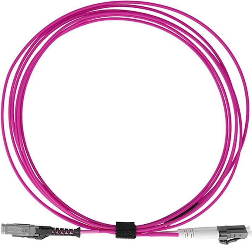 BlueOptics Duplex LWL Patchkabel, MDC-UPC/LC-UPC beige, 0.5 Meter, Multimode G50/125µm, OM4, Eingangsdämpfung: unter 0.2dB, Markenfaser, LSZH magenta / violett, 2.0mm Tube, Keramik Ferrule, inkl. Messprotokoll (SFP9231FU0.5MK)