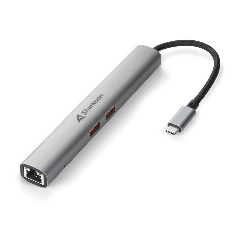 Sharkoon OfficePal Combo Adapter Dockingstation HDMI USB-C Gigabit Ethernet Grau