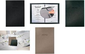 sigel Speisekarten-Mappe MENU, DIN A4, schwarz Einband aus Kunststoff in edler Leinenstruktur, Vorderseite - 1 Stück (SM202)