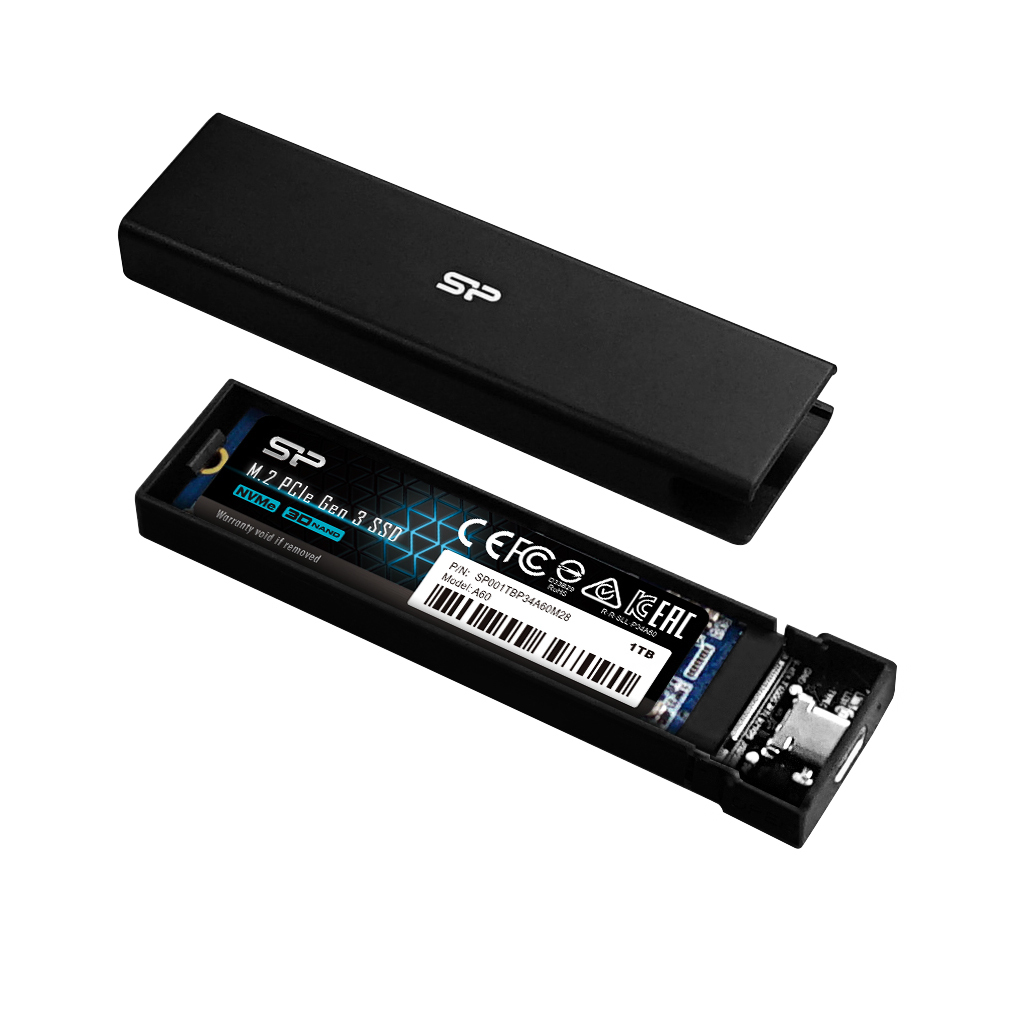 Silicon Power PD60 M.2 NVMe/SATA SSD-Gehäuse USB 3.2 Gen 2 Typ-C Schwarz