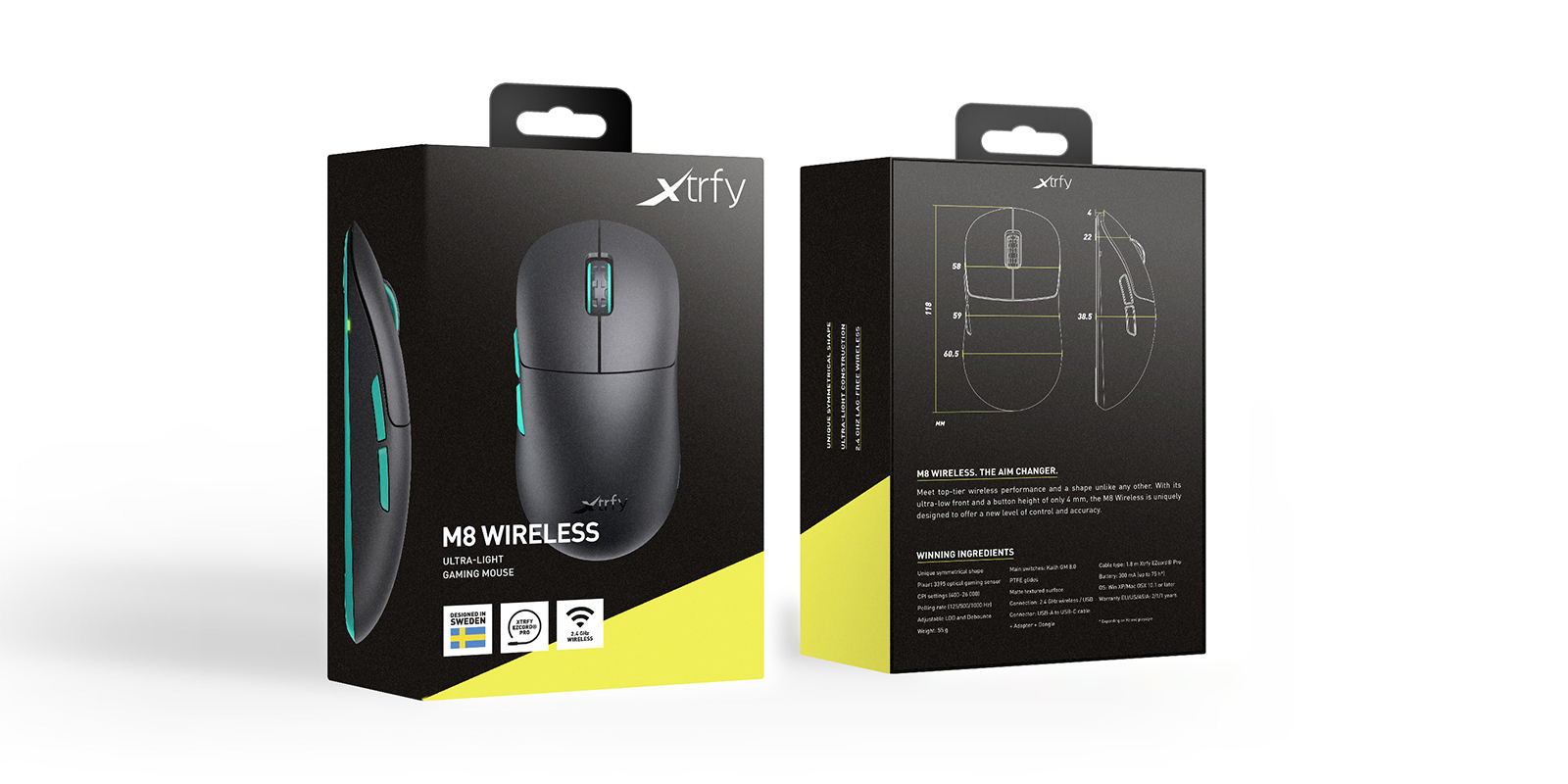 Xtrfy M8 Wireless Gaming-Maus 400-26000 DPI 55 g Schwarz