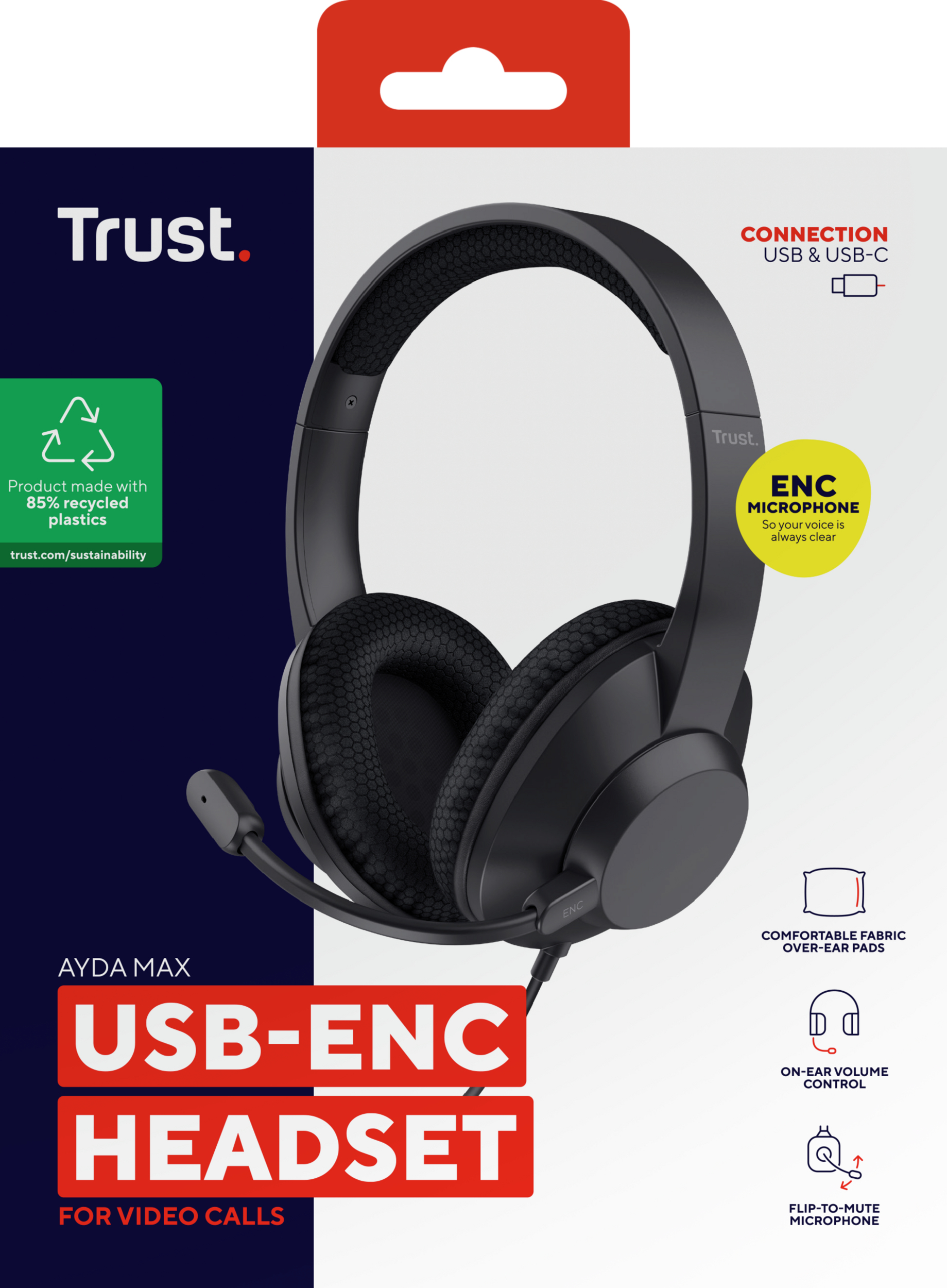 Trust Ayda Max On-Ear Headset Kabelgebunden USB-C Stereo Schwarz