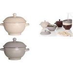 Ritzenhoff & Breker Suppentasse SENJA CREME, 600 ml aus Steingut, mit 2 Henkeln und Deckel, spülmaschinen - 3 Stück (209709)