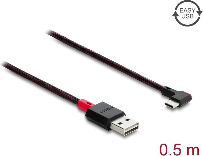 Delock EASY-USB 2.0 Kabel Typ-A Stecker zu USB Type-C™ Stecker gewinkelt links / rechts 0,5 m schwarz (81545)