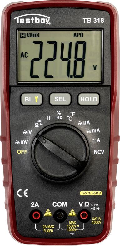 Testboy TB 318 Digitales Hand-Multimeter CAT IV 1000 V True RMS für PV-Anlagen
