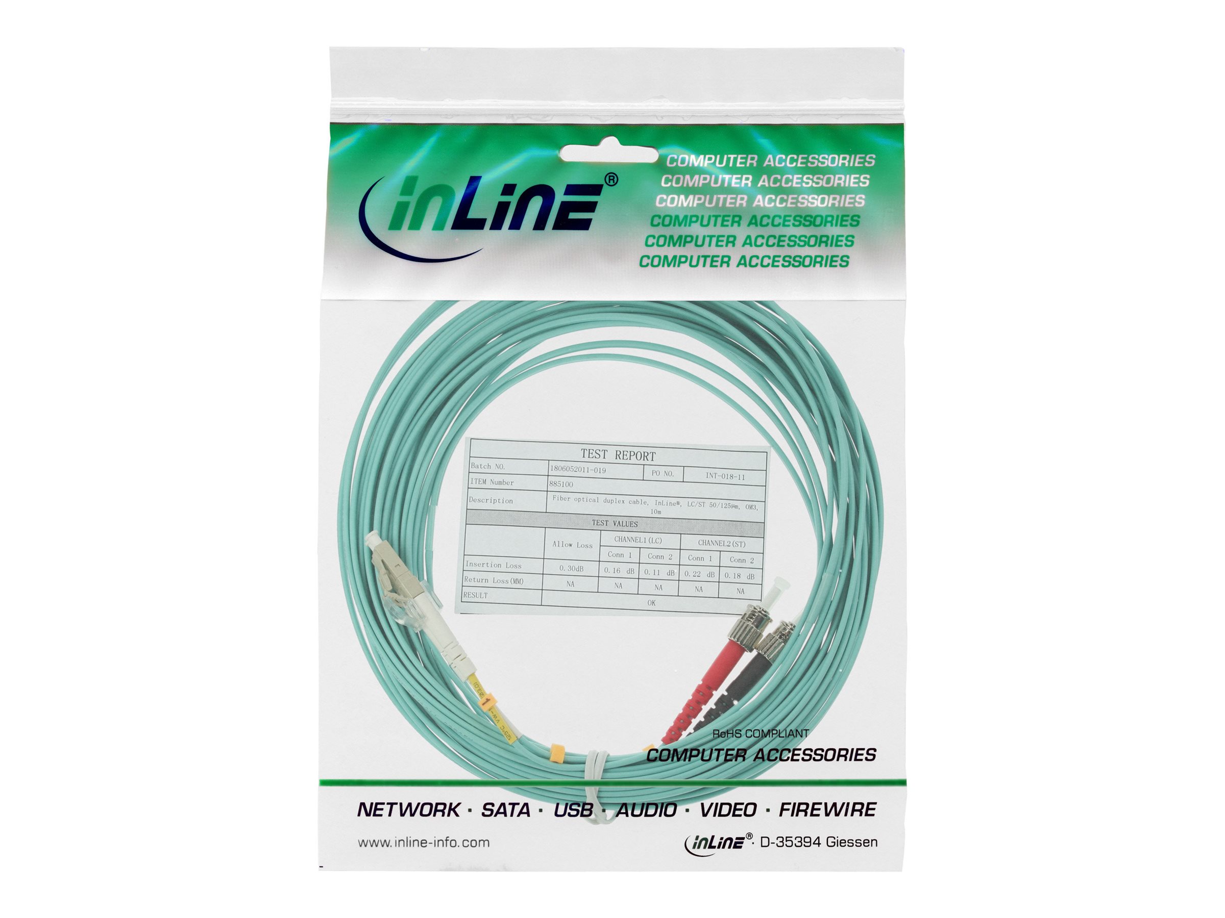 InLine 88510O Patch-Kabel LC Multi-Mode zu ST Multi-Mode 10 m OM3 Türkis