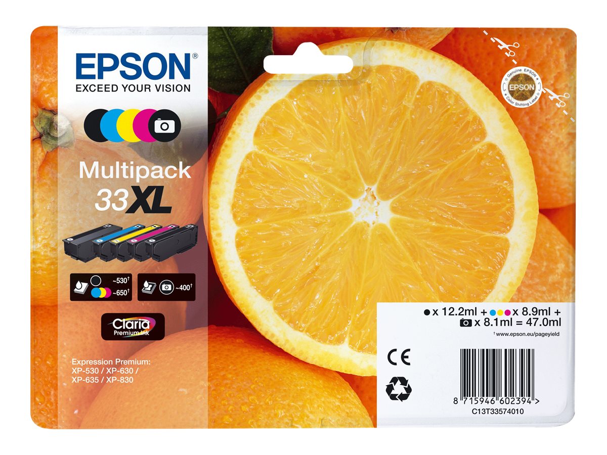 Epson 33XL Multipack 5er-Pack XL Schwarz, Gelb, Cyan, Magenta, Photo schwarz