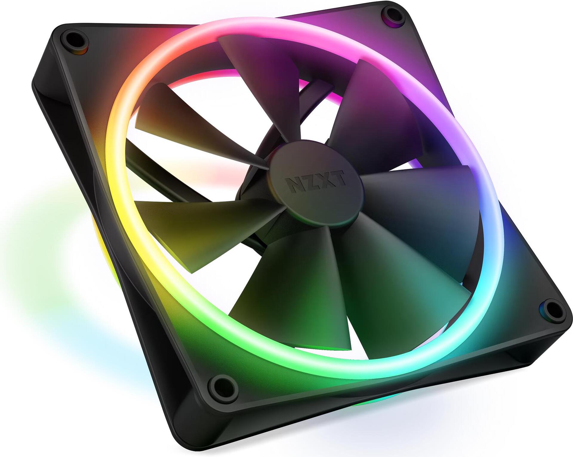 NZXT F140 RGB DUO. Typ: Ventilator, Lüfterdurchmesser: 14 cm, Rotationsgeschwindigkeit (min.): 500 U/min, Rotationsgeschwindigkeit (max.): 1800 U/min, Geräuschpegel (hohe Geschwindigkeit): 36 dB, Maximaler Luftstrom: 84,75 cfm, Maximum Luftdruck: 2,72 mmH2O. Spannung: 12 V. Breite: 140 mm, Tiefe: 25 mm, Höhe: 140 mm. Produktfarbe: Schwarz (RF-D14SF-B1)