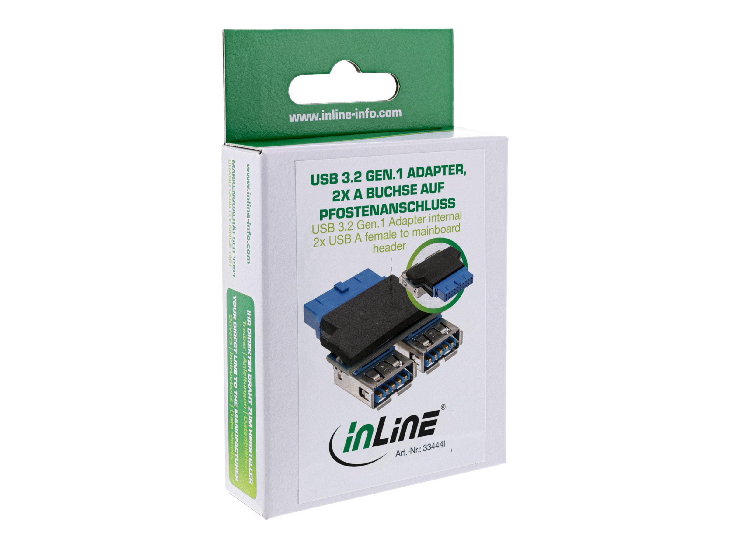 InLine USB 3.0 Adapter 2x USB A Buchse auf 19-poliger Pfostenanschluss 5 cm Schwarz, Blau