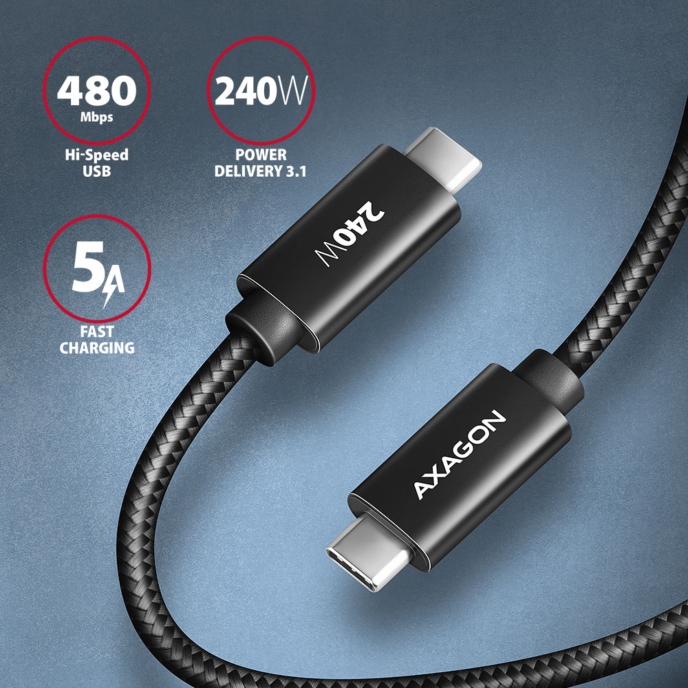 AXAGON BUCM2-CM30AB USB Typ-C-Kabel 3 m PD 240 W Schwarz