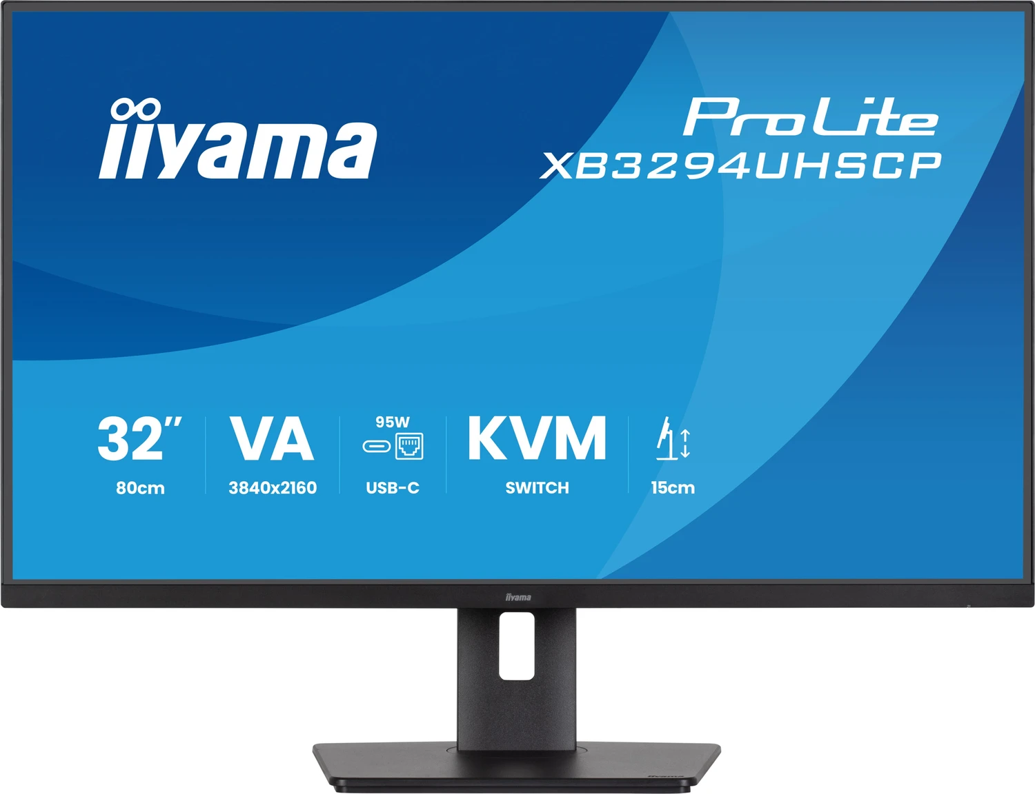 iiyama Prolite XB3294UHSCP 32" 16:9 4K Display schwarz 80cm (31.5"), 3840 x 2160, 2ms, Display Port, 2x HDMI, USB-C, USB Hub, Lautsprecher 2x 5W, Vesa 100x100, neigbar, höhenverstellbar, drehbar, EEK: G (33kWh/1000h, 80cm) KVM Switch, USB Type-C Dock (XB3294UHSCP-B1)