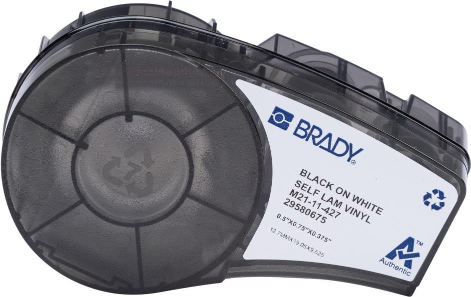 Brady, M21-11-427, Vinyl, selbstlaminierend, Schwarz auf weiß/Transparent, 12.70 x 9.53 (19.05) mm, Kabeldurchmesser 1.52 - 5.05 mm, permanent (150 E.) (152083)