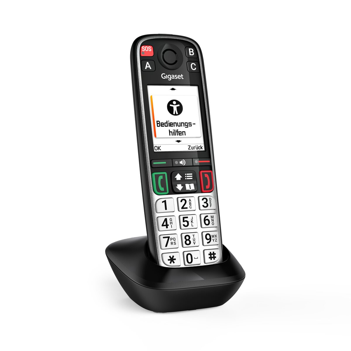 Gigaset EASY 500HX DECT-Seniorentelefon mit Freisprecheinrichtung Schwarz, Silber