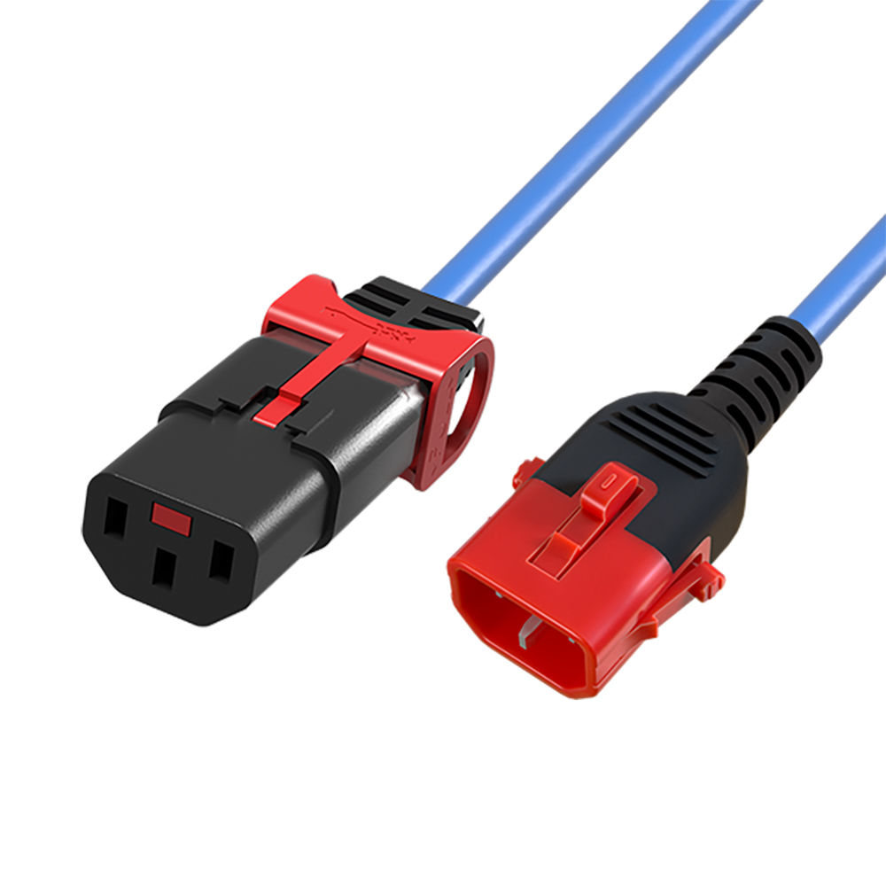 ACT AK5516 Stromkabel C13 - C14 Dual IEC LOCK 0,5 m Blau