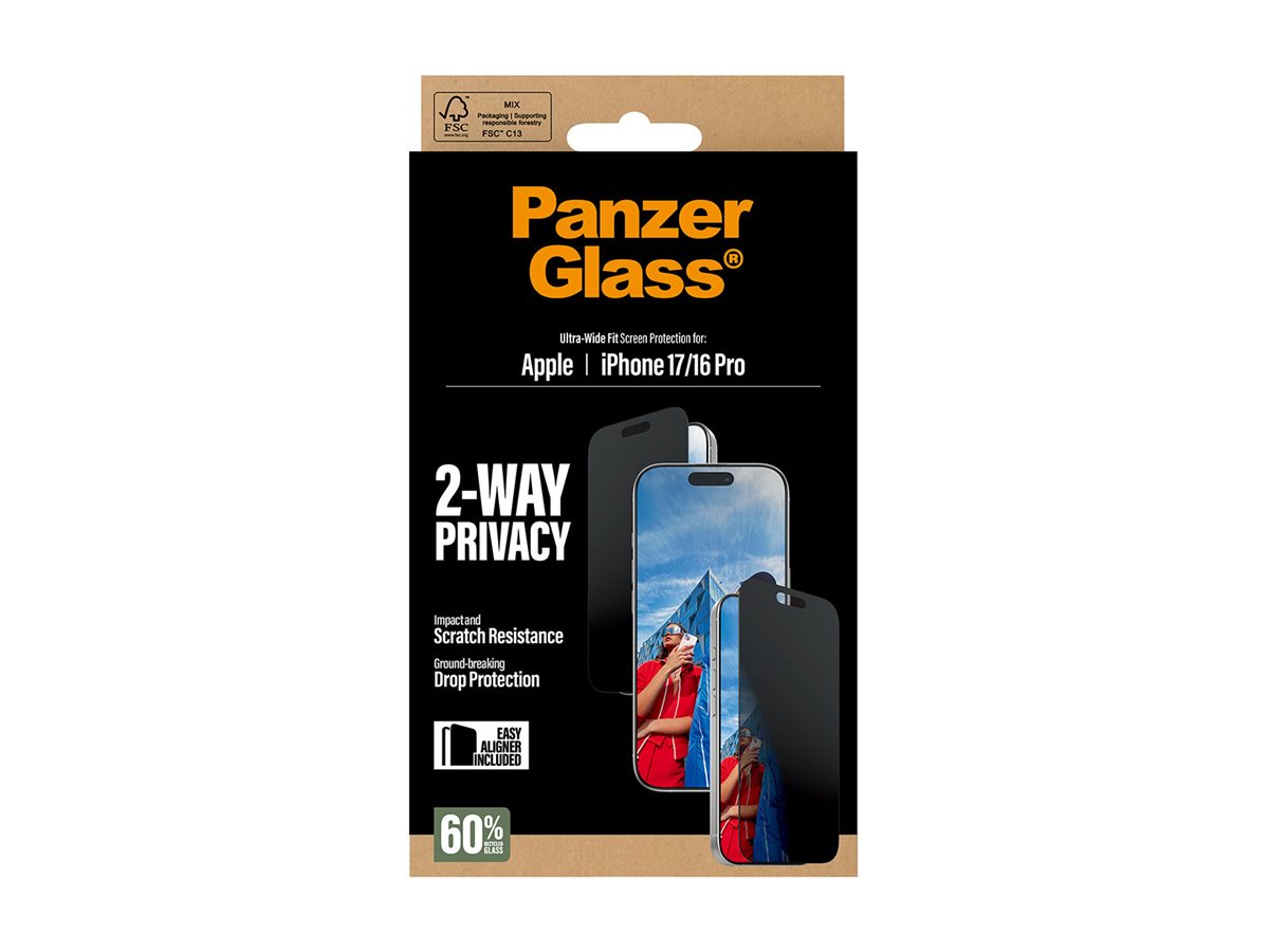 PanzerGlass Privacy 2-Way Displayschutz mit EasyAligner für iPhone 17 / iPhone 16 Pro Transparent