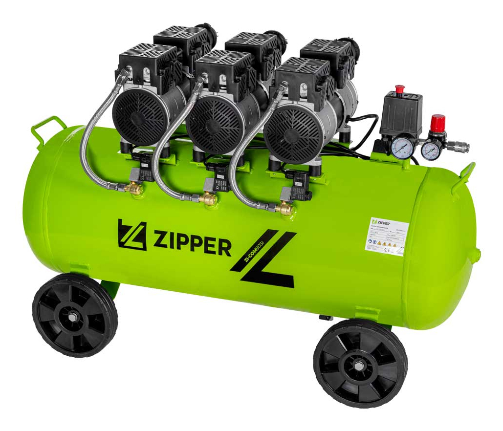 Zipper ZI-COM90SI Silent Kompressor 90 l 378 l/min 8 bar 2250 W Schwarz, Grün